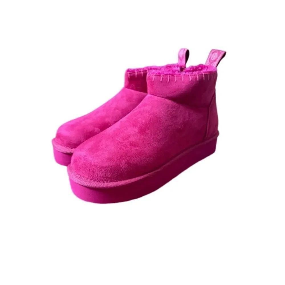 Muk Luks Augie Mini Cozy Booties Women's Pink Fuchsia Sz 7 Faux Suede Side Zip